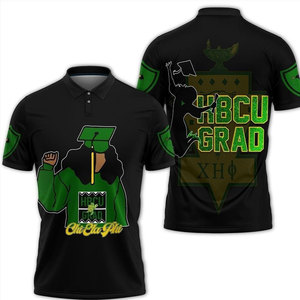Camiseta Polo Chi Eta Phi HBCU para Hombre, Manga Corta, Estampado Negro y Verde, Casual, Transpirable, Corte Regular - Product Image 1