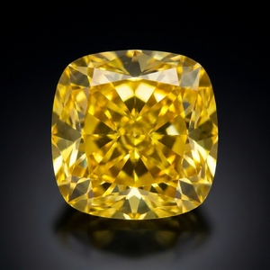 RCK Global 4ct <b>Cushion</b> Cut Lab Grown Diamond <b>Statement</b> Ring 9.0mm Fancy Vivid Canary Yellow CVD Loose Diamond VS1 Excellent - Product Image 1