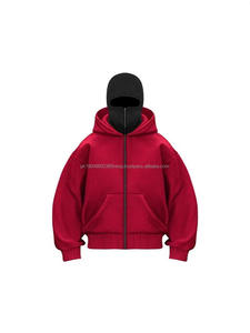 Men's Winter Balaclava ZIP HOODIE <b>XL</b> Size Custom Logo Streetwear Full-Zip Double-Hood Solid Jacket Vintage Hoodie <b>NINJA</b> - Product Image 6