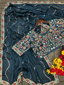 Tela de seda Rangoli india de última tendencia con bordado multicolor, sari elegante de estilo étnico para novias y bodas, para mujeres. - Product Image 5