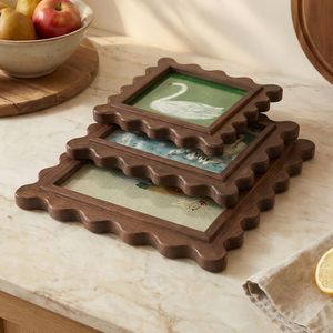 Vintage Wavy Scalloped Edge Walnut Photo <b>Frame</b>, Farmhouse Gallery <b>Wall</b> & Tabletop Display, Minimalist Cottagecore Home Decor, - Product Image 1