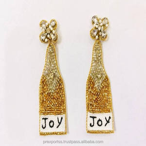 Pendientes de Botón con Cuentas de Vidrio Bordadas a Mano, Unisex, con Perlas, Estilo Bohemio Indio, para Regalo - Product Image 6