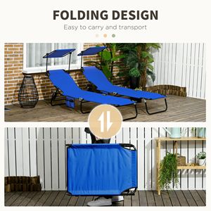 Set di 2 Chaise Longue da Piscina con Telaio in Alluminio e Corda Intrecciata, con Parasole e Schienale Reclinabile, Blu - Product Image 6