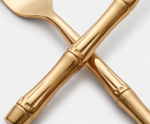 Juego de Cubiertos de Bambú Chapados en Oro, Cubertería Metálica Elegante, Resistente al Óxido, Apta para Lavavajillas, para Bodas y Eventos - Product Image 2