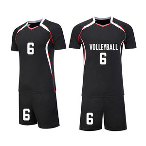 Ensemble maillot et short de volley-ball unisexe pour compétition, anti-humidité, couleur noire, fournisseur en gros d'uniformes de volley-ball - Product Image 1