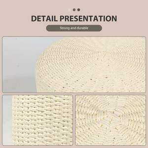 Pouf ottoman décoratif en corde de papier beige à double brin pour chambre ou salon, utilisable comme repose-pieds ou tabouret - Product Image 5