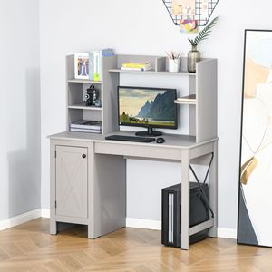 Modern Home Office Desk in Light Grey with Wooden Bookshelves Cabinet and <b>Study</b> <b>Table</b> Computer Desk with Storage Shelves - Product Image 2