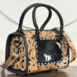 Luxury Designer Cowhide Hair On <b>Leather</b> Medium Speedy Bag for Women's Hand <b>Tooled</b> Western Crossbody Handbag Travel Duffel Bags - Product Image 1