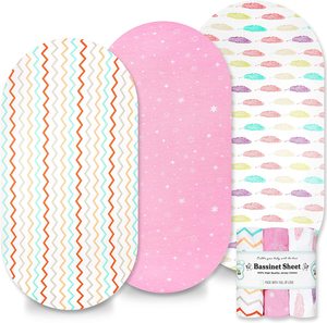 Pack of 3 Piece Set Solid Sheet Custom Soft Baby Moses Basket Zig-zag Star <b>Leaf</b> Pattern Bassinet Mattress Cradle <b>Bedding</b> Sheet - Product Image 3