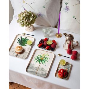Plateau de service rectangulaire en métal émaillé feuille de palmier de luxe avec bord doré, idéal pour la maison, la table basse, la décoration de mariage - Vente en gros - Product Image 3