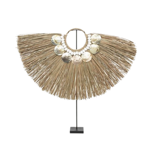 Éventail en rotin fait main écologique avec accents coquillages – Décoration de table moderne pour la maison, pièce d'art intérieure pour salon, Ramadan, mariage - Product Image 1