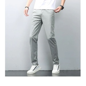 Pantalones Chinos de Lona de Poliéster/Algodón, Nuevos, de Marca, Corte Slim Recto, Frente Plano, Cintura Alta, Transpirables, para Hombre - Product Image 4