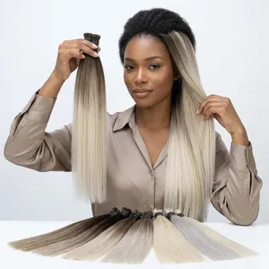 Ombre Ash <b>Blonde</b> Human Hair Wefts Long Straight Bulk Hair Extensions Natural Color Gradient ombre hair wefts 100% unprocessed - Product Image 4