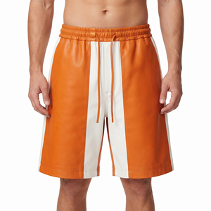 Shorts amples et décontractés en similicuir PU pour homme, taille mi-haute avec cordon de serrage, style urbain, coupe ample, coupe-vent et imperméables, vente en gros - Product Image 1