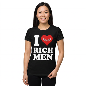 T-shirt noir imprimé « I Love Rich Men », manches courtes, col rond, jersey décontracté en coton, coupe classique pour homme - Product Image 2