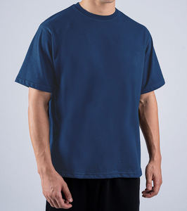 Camisetas azules lisas al por mayor de alta calidad, personalizadas para hombre, 100% algodón, extragrandes, de verano, con logotipo personalizado. - Product Image 3