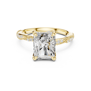Bague solitaire en or jaune avec diamant taille émeraude, élégante bague de fiançailles et de mariage, pavé de diamants, bijoux de luxe pour femmes - Product Image 4