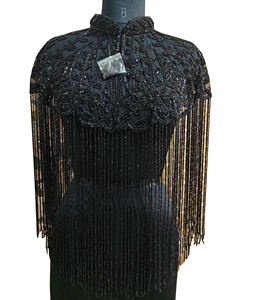 Crystal Black Spring Party Hot European and American Style High Neck High Fashion Sexy Fringed Embroidery Handmade Poncho Cape - Product Image 1