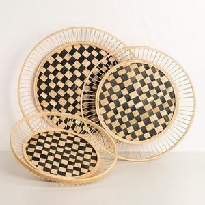 Ensemble de plateaux personnalisés en bambou noir et naturel, plateau décoratif rond, plats de service géométriques, plateau alimentaire, décoration intérieure, rangement - Product Image 4