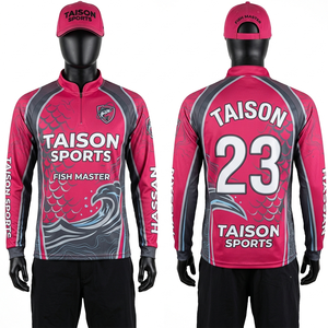 เสื้อตกปลาผู้หญิง พรีเมียม โพลีเอสเตอร์ สแปนเด็กซ์ สีแดงดำ ลายคลื่น ระบายอากาศ แห้งเร็ว แขนยาว สกรีนโลโก้ตามสั่ง - Product Image 6