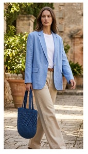 Sac fourre-tout en crochet bleu, couleur unie, style bohème, ouvert, pour la plage, sac à main d'été pour femme - Product Image 4