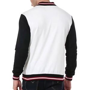 <b>Men's</b> <b>White</b> PU Varsity <b>Jacket</b> Black Sleeves Single Button Closure Stand Windproof Casual Autumn Wear Finished OEM Service Front - Product Image 4