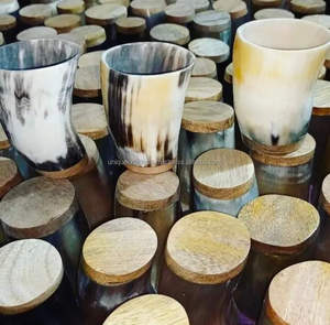 Vaso de cuerno vikingo hecho de búfalo natural y vaso de chupito de cuerno de buey con base de madera auténtico vikingo medieval - Product Image 2