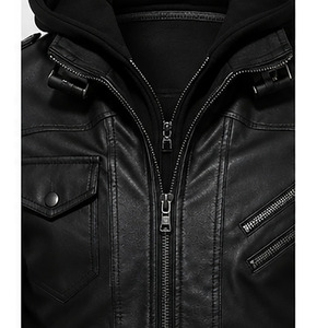 Chaqueta de Cuero Transpirable con Capucha y Estampado en Relieve para Hombre, Estilo Motociclista, Cierre Frontal con Cremallera, Ropa Exterior Informal, Estilo Gótico Urbano - Product Image 6