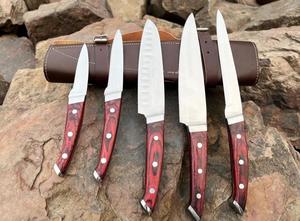 Steel Craft International Hand Forged Ambidextrous 5-Piece Stainless Steel Chef <b>Knife</b> <b>Set</b> 67-Layer Damascus Structure Wooden - Product Image 4