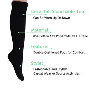 Women's Extra Long Slouch Scrunch Knee High Socks Cotton Blend Pack of 2 <b>80s</b> Style 28 Colors Fits Shoe Sizes 5-10 - Product Image 6