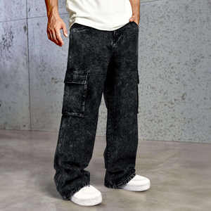 Jean baggy streetwear personnalisé pour homme, coupe large, effet vieilli, délavé à la pierre, en denim de coton clair, style vintage, pour l'hiver - Product Image 4