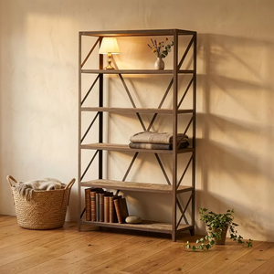 Estante Moderno Nearlo de 5 Niveles, Madera Sólida Ecológica y Duradera, Base de Hierro, Estantería Abierta para Apartamento o Sala de Estar - Product Image 3