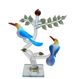 Figurine artisanale en verre d'oiseaux amoureux sur un arbre, décoration de luxe pour la maison, cadeau, objet de décoration, anniversaire de mariage, Saint-Valentin, export, présentation de table - Product Image 1