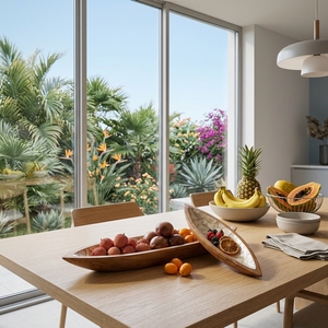 Juego de bandejas decorativas de madera con forma de barco, incrustaciones de nácar, plato dorado para frutas, adorno para el hogar, artículo de exhibición para mesa. - Product Image 3
