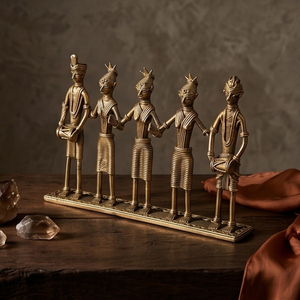 Figura de Latón Dhokra de Calidad Premium, Grupo de Músicos y Bailarines Tribales, Escultura Artesanal de Arte Folclórico, Disponible para Exportación - Product Image 4