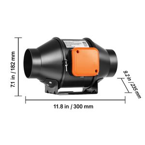 Ventilador de conducto en línea de 4 pulgadas con motor EC silencioso de 205 CFM, controlador de temperatura y humedad, y ventilador de escape con refuerzo de refrigeración - Product Image 1