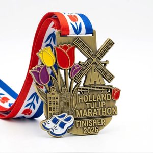 Medalla Conmemorativa de Aleación de Zinc Fundida a Presión con Esmalte Personalizado, Medalla de Recuerdo del Maratón Tulipán de Holanda - Product Image 1