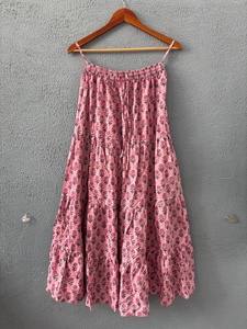 Handmade Cotton Block Print <b>Skirt</b> <b>Elastic</b> Waistline Breathable Traditional Summer Style Casual Nonwoven Weaving Method - Product Image 5