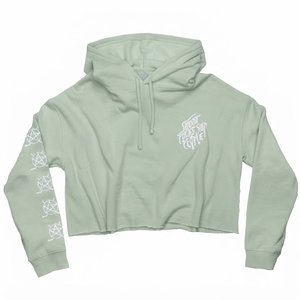 Trendiness Custom Logo Women's Light Green Cropped Hoodie Long Sleeve Casual Knitted Sweatshirt With Front Logo Autumn Wear - Product Image 1