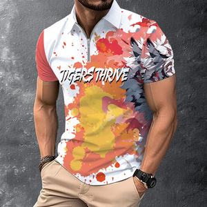 เสื้อโปโลลายเสือ 3 มิติ แบบสั่งทำพิเศษสำหรับผู้ชาย พิมพ์ลายแบบ Sublimation ทั่วตัว ซิป 1/4 สีขาว แดง เหลือง สไตล์สตรีทแวร์ ฮิปสเตอร์ เสื้อผ้าฤดูร้อน - Product Image 6