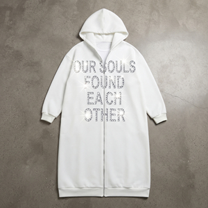 Sweat à capuche zippé oversize à manches longues avec lettres en strass pour hommes et femmes, unisexe - Product Image 1