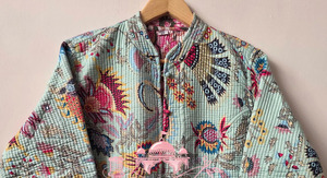 Veste courte matelassée brodée tricotée à la main pour femme, en coton écologique respirant à imprimé floral, à manches longues, pour un usage décontracté - Product Image 2