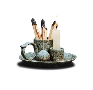 Soporte Minimalista de Cerámica para Varillas de Incienso, Azul, Bandeja Quemadora de Palo Santo para Altar, Plato para Velas, Plato para Residuos de Incienso Moteado - Product Image 4
