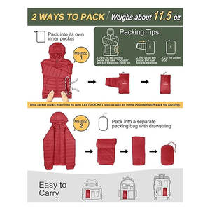 Women's <b>Packable</b> Lightweight Full-Zip Puffer <b>Jacket</b> with Hood Quilted Winter Coat Warm Insulated Casual Outdoor Cold Weather - Product Image 2
