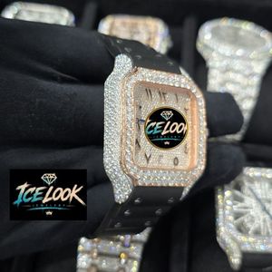 นาฬิกา ICELOOK หรูหราทรงสี่เหลี่ยมประดับเพชร ตัวเรือนสแตนเลส กระจกแซฟไฟร์ สายยาง ระบบควอตซ์อนาล็อก ขนาด 40 มม. แฟชั่นสำหรับทุกเพศ - Product Image 2