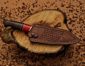 Couteau utilitaire en acier Damas inoxydable, manche en bois, étui en cuir, haute durabilité, qualité industrielle, lame fixe pour l'extérieur - Product Image 4