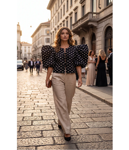 Elegante Blusa Negra con Puntos para Mujer, Blusa Casual de Manga Larga, Ropa de Trabajo Moderna de Verano, Camisa de Oficina, Proveedor al por Mayor - Product Image 1