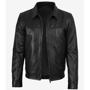 Blousons en cuir de vachette véritable noir pour hommes 2026 – Respirants, coupe-vent, style motard, fermeture éclair, col rabattable, coupe classique - Product Image 3