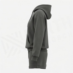 Conjunto de 2 Piezas para Mujer, Sudadera con Capucha y Pantalones Cortos de Felpa, Color Sólido, Corte Holgado, Informal, para Todas las Temporadas, Largo por Encima de la Rodilla - Product Image 3