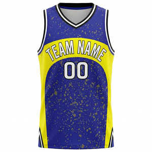 Reddito Sports Custom Basketball Uniform <b>Set</b> Men Blue Yellow V-Neck Stand Collar Digital Printed Breathable Quick Dry Polyester - Product Image 4